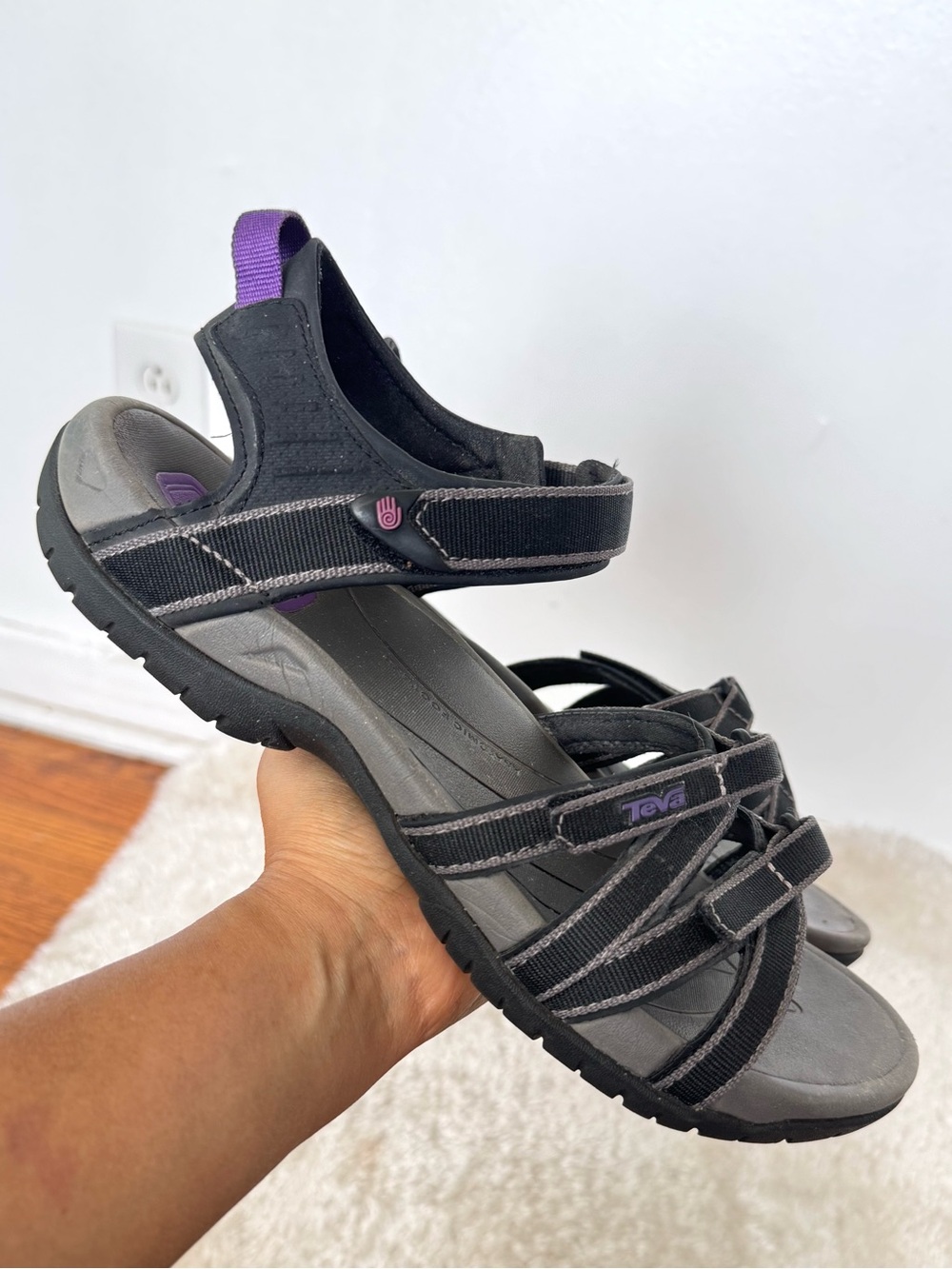 Teva Tirra Black Grey Purple Sandals 
 Multi-Strap Sport Sandal Women Sz 11